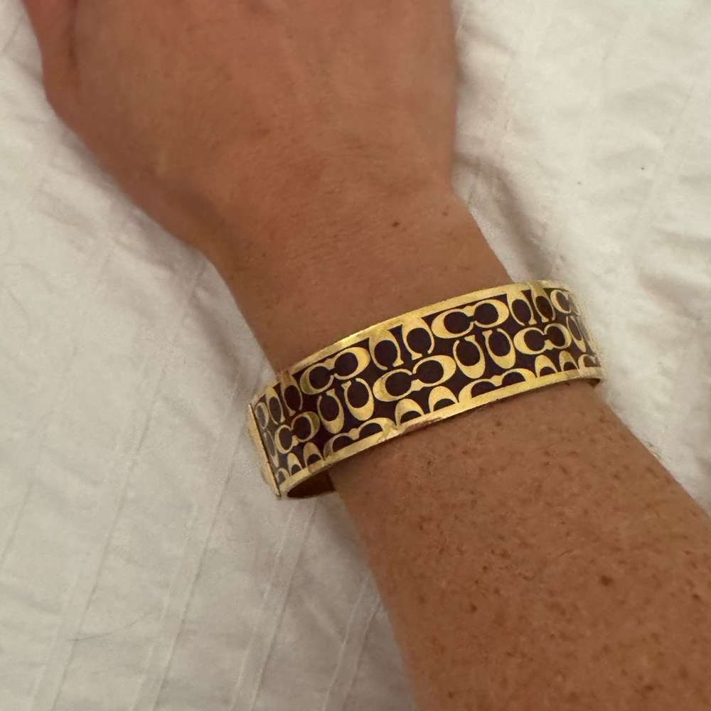 Coach Gold & Brown Signature Logo Bangle Bracelet